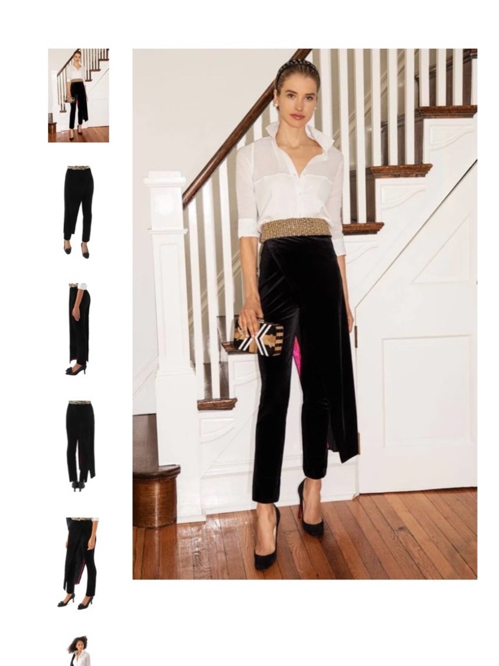 Gretchen Scott Designs Black Velvet Cropped Pants with half skirt.
